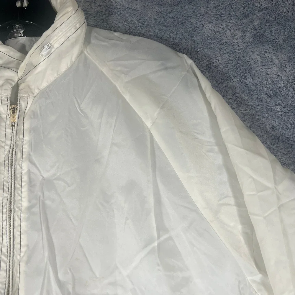 Vintage Sears‎ White Nylon Windbreaker Jacket Large Full Zip Hidden Hood Mens